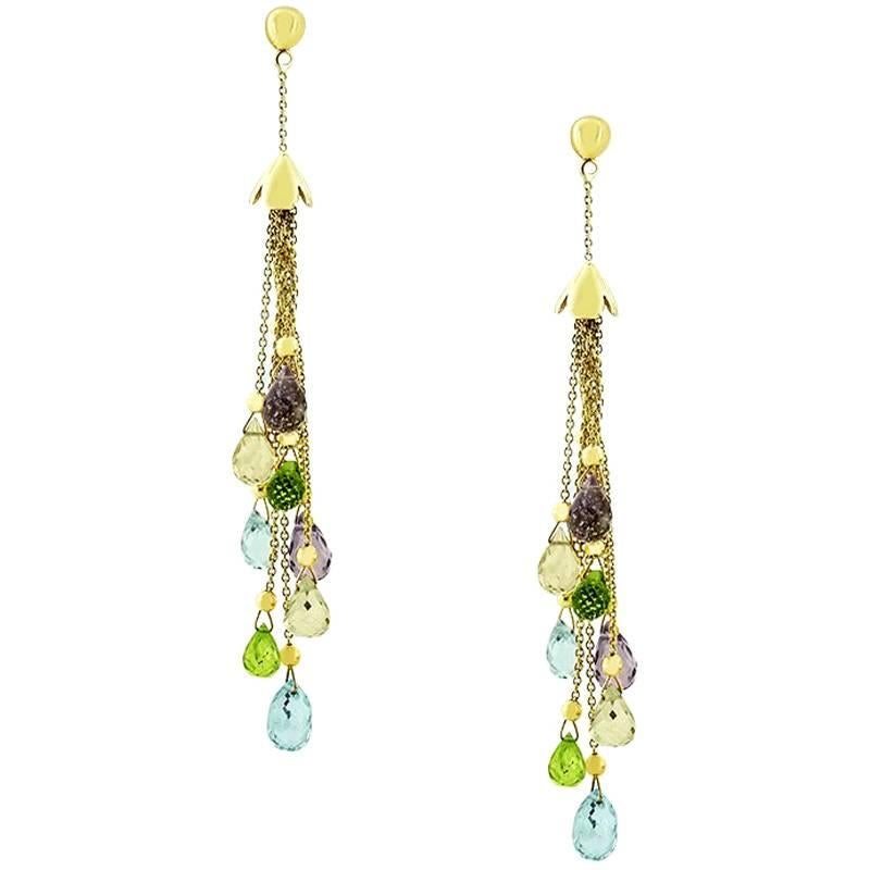 Yellow Gold Semi Precious Stone Earrings For Sale