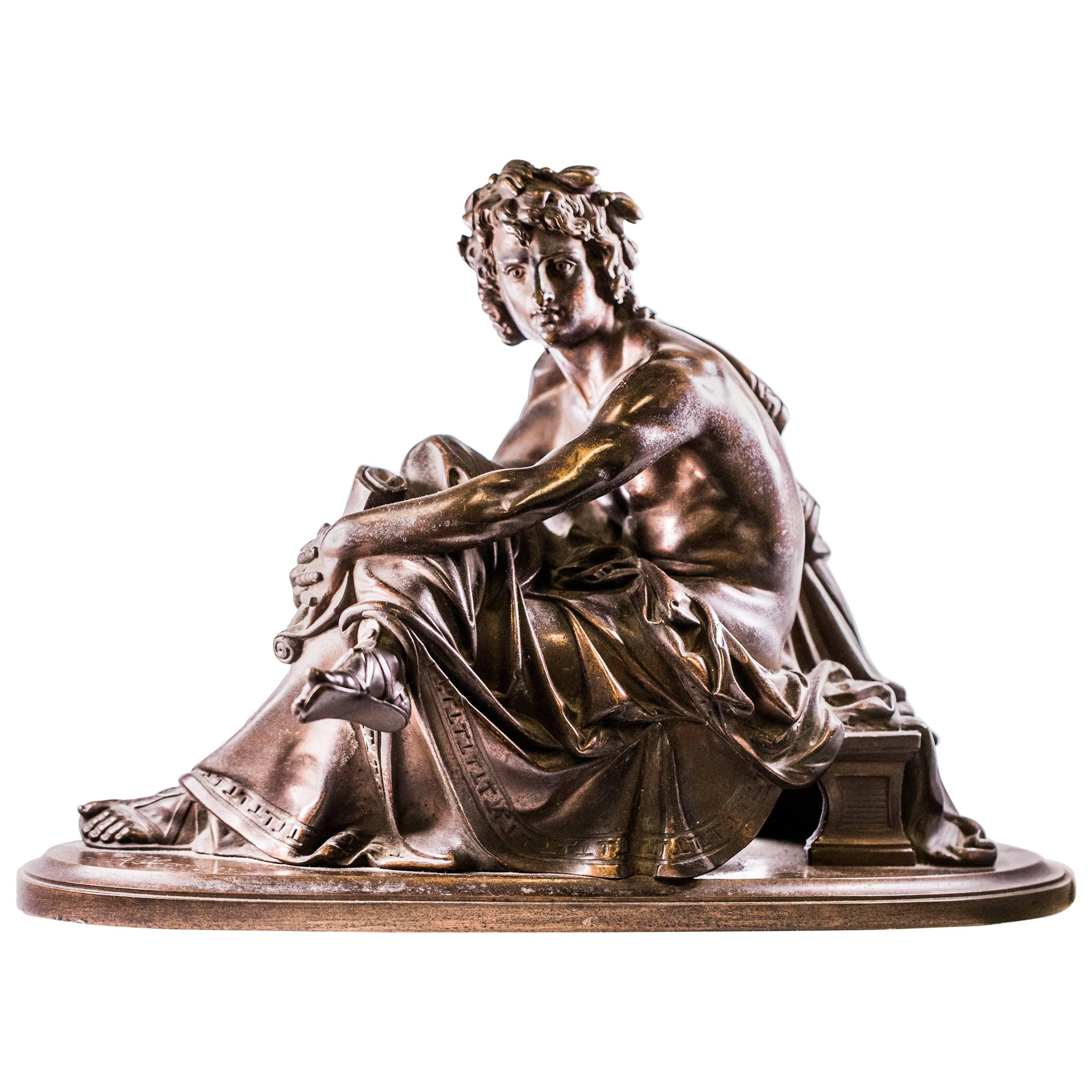 19th Century Albert-Ernest Carrier-Belleuse Bronze Sculpture of Seated Virgil