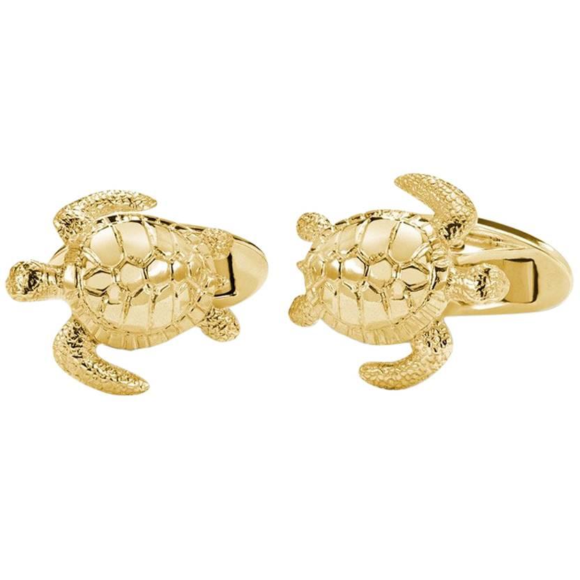 Turtle Cufflinks 18 Karat Yellow Gold For Sale