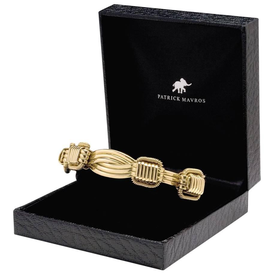 18 Karat Yellow Gold Elephant Hair Men's Bangle Bracelet For Sale