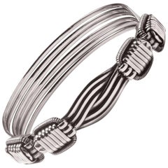 Elephant Hair Sterling Silver Bangle Bracelet Men