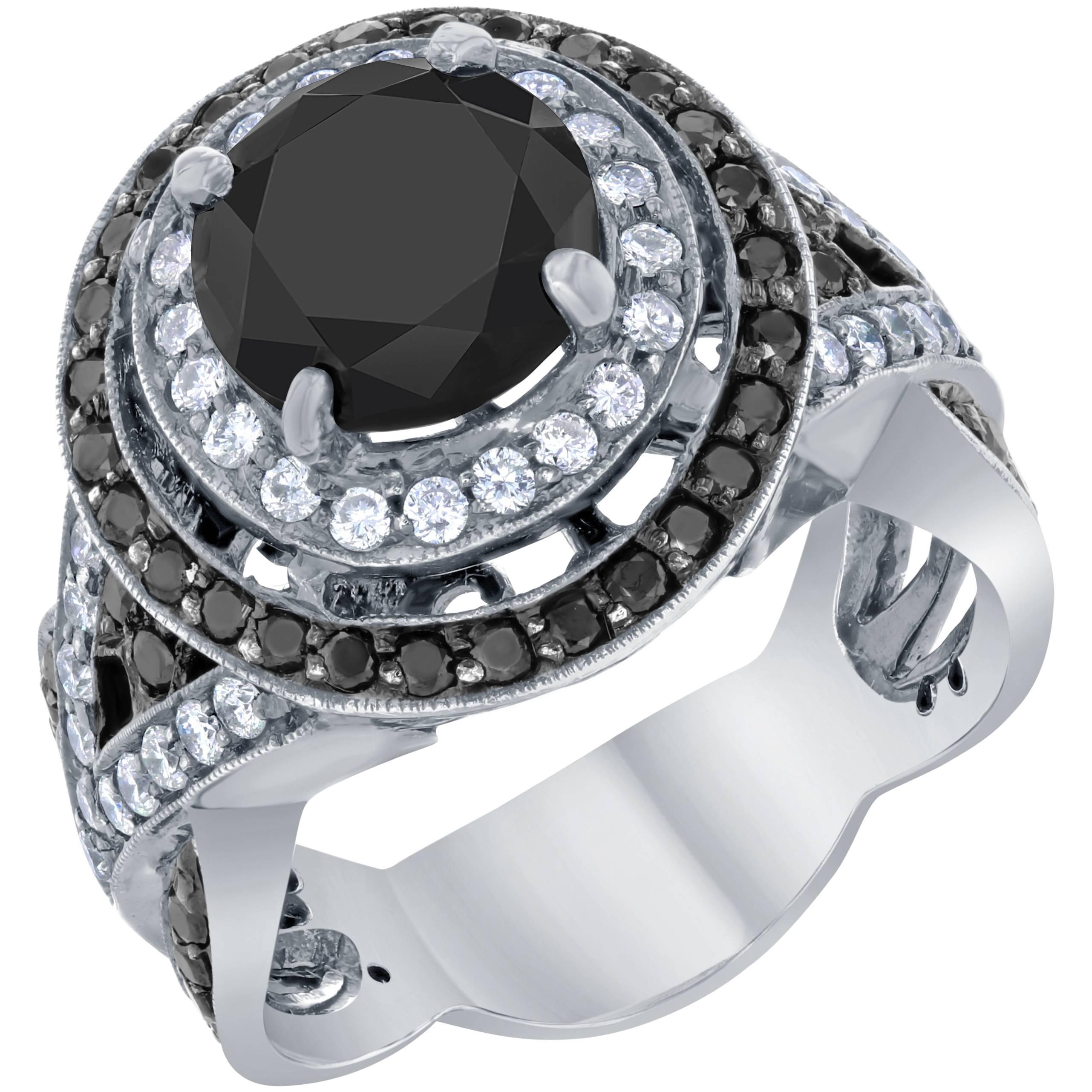 4.51 Carat Round Cut Black Diamond White Gold Bridal Ring