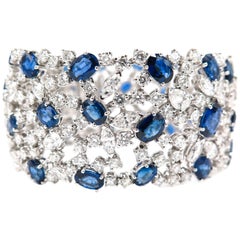 Sapphire Diamond Wide White Gold Bracelet