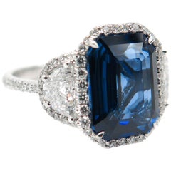 Certified Unheated Ceylon Sapphire and Diamond Platinum Ring