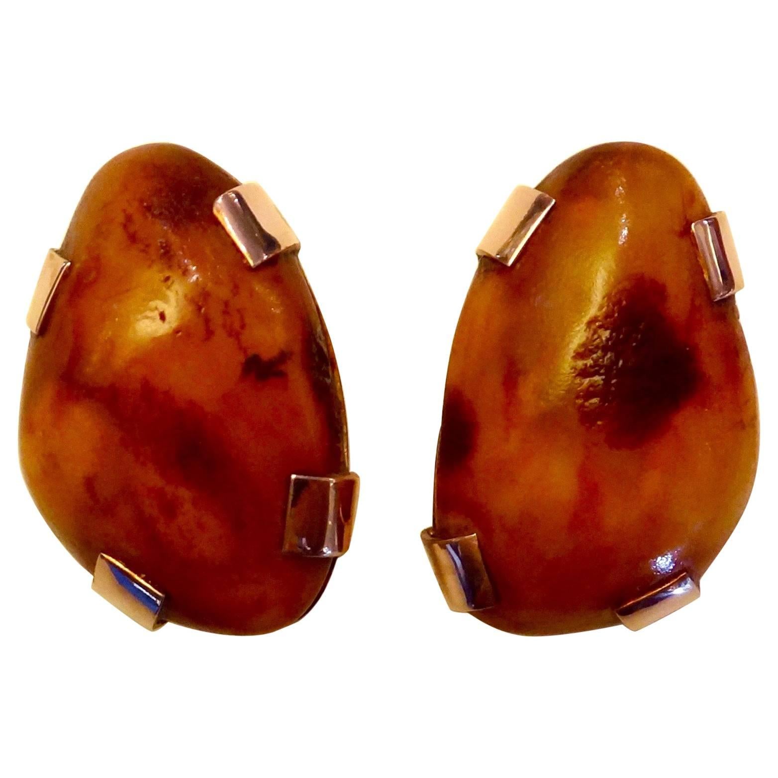 Michael Kneebone Nugget Baltic Amber Rose Gold Button Earrings For Sale