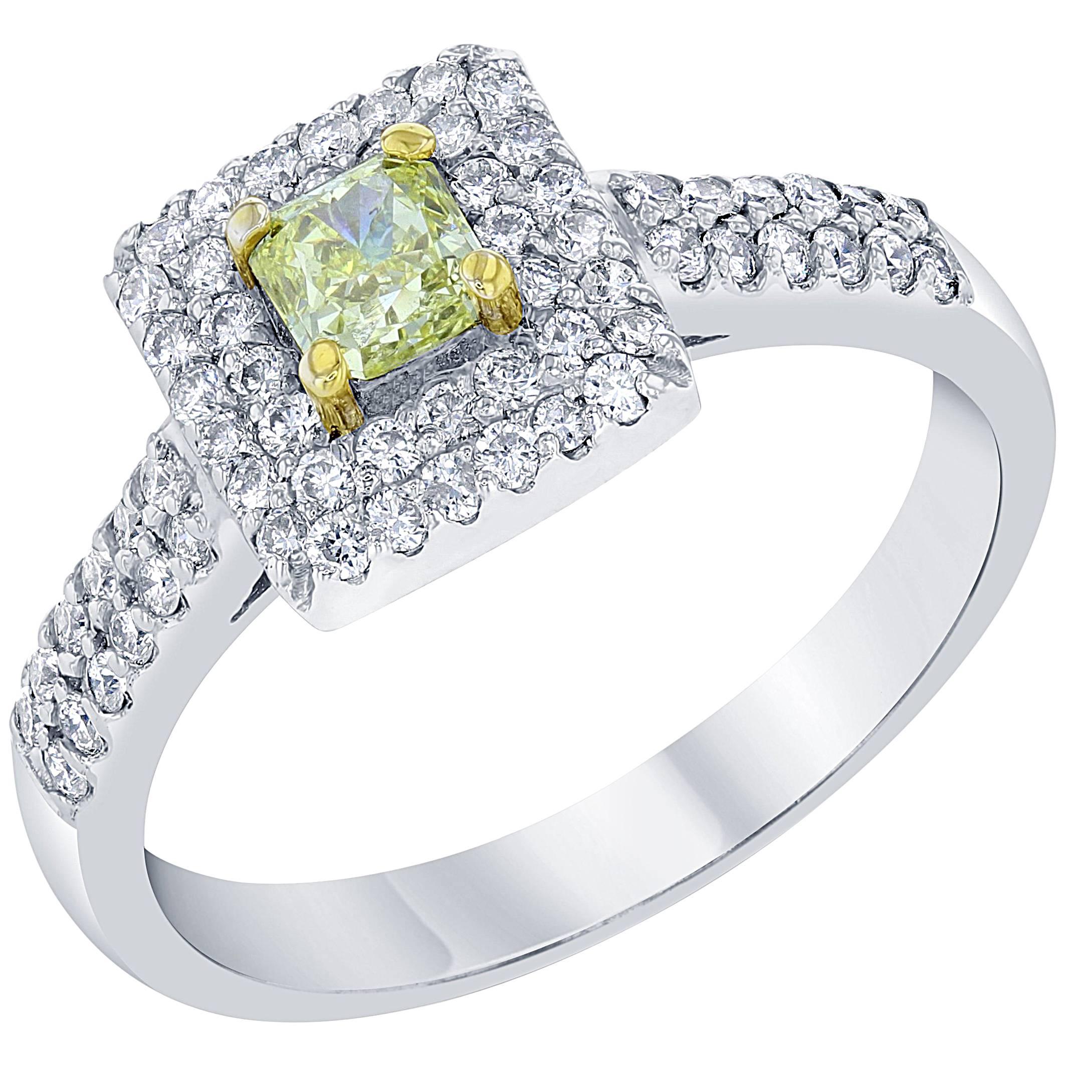 0.88 Carat Yellow Diamond Engagement White Gold Ring