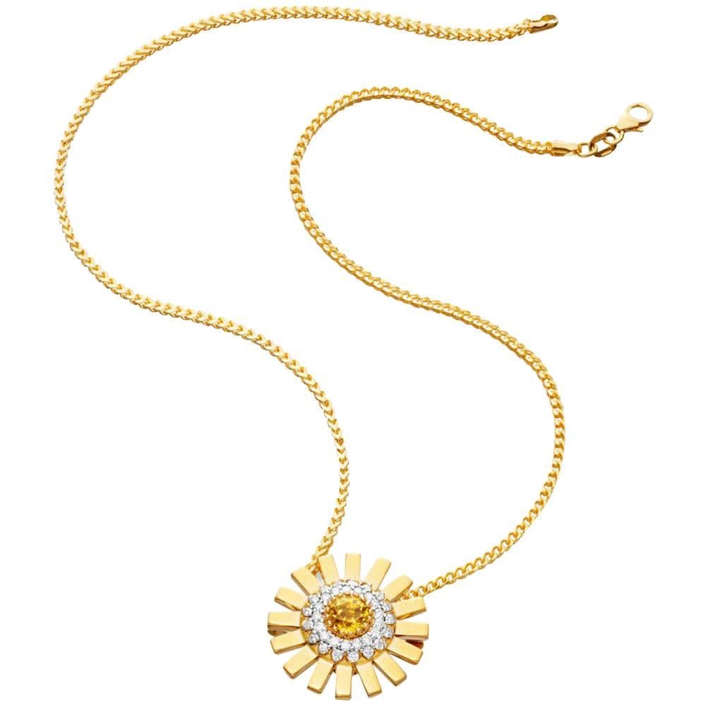 Sun Ray 18 Karat Gold, Diamonds and Yellow Sapphire Pendant on Chain ...