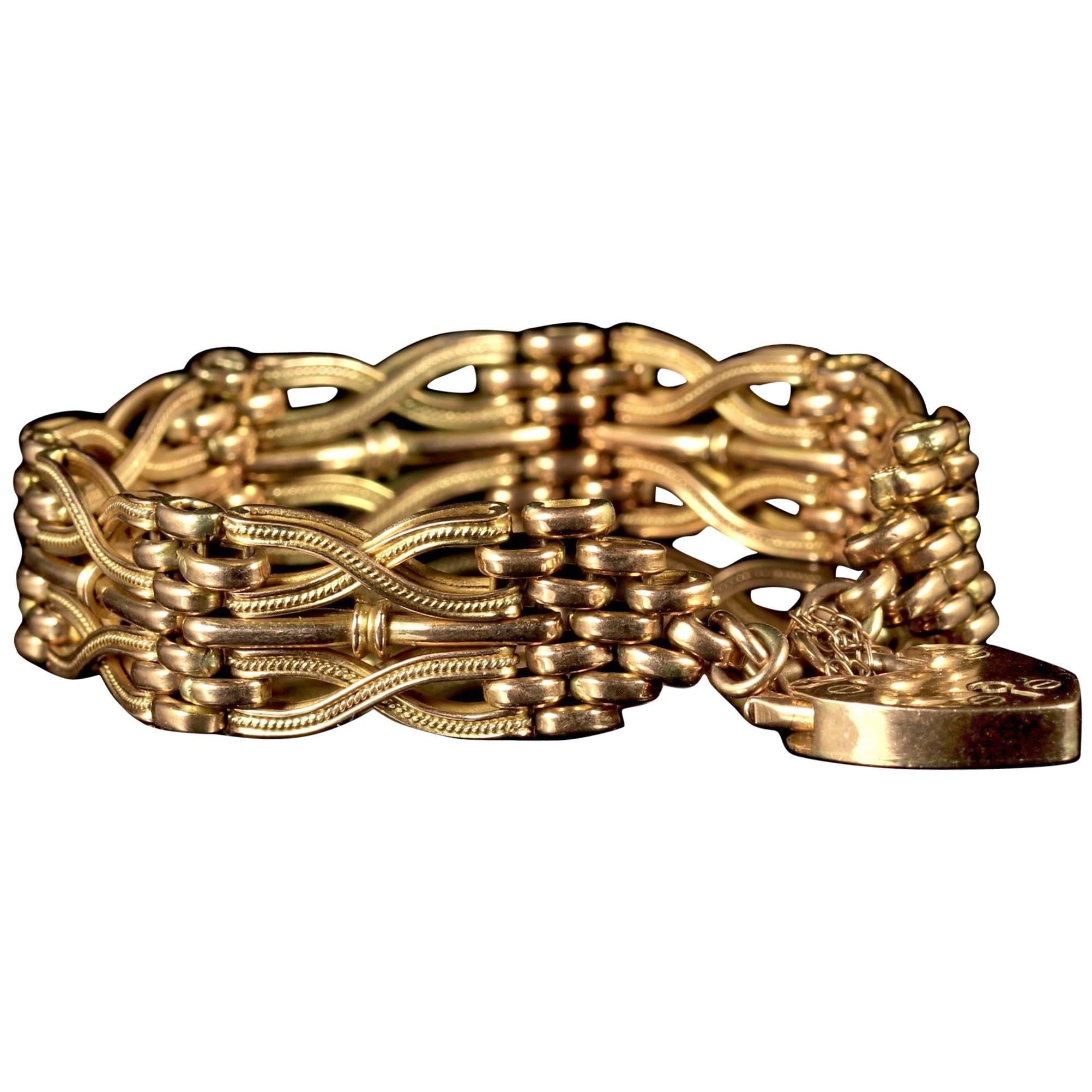 Antique Victorian Gold Gate Bracelet Fancy Link, circa 1900