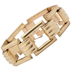 Tiffany & Co. Retro 1940s Classic High Polish Ridged Gold Square Link Bracelet