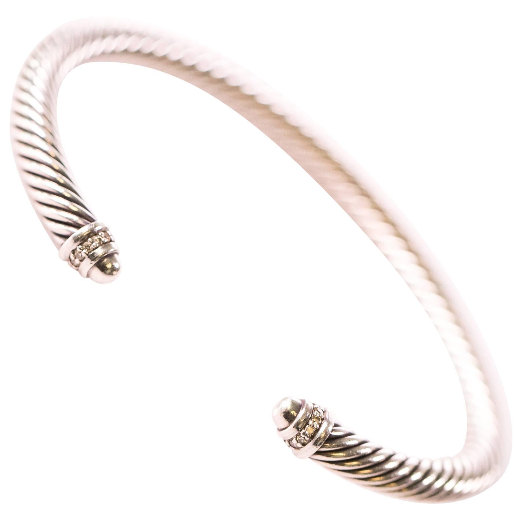 David Yurman Cable Classic Sterling Silver Bracelet with Diamonds