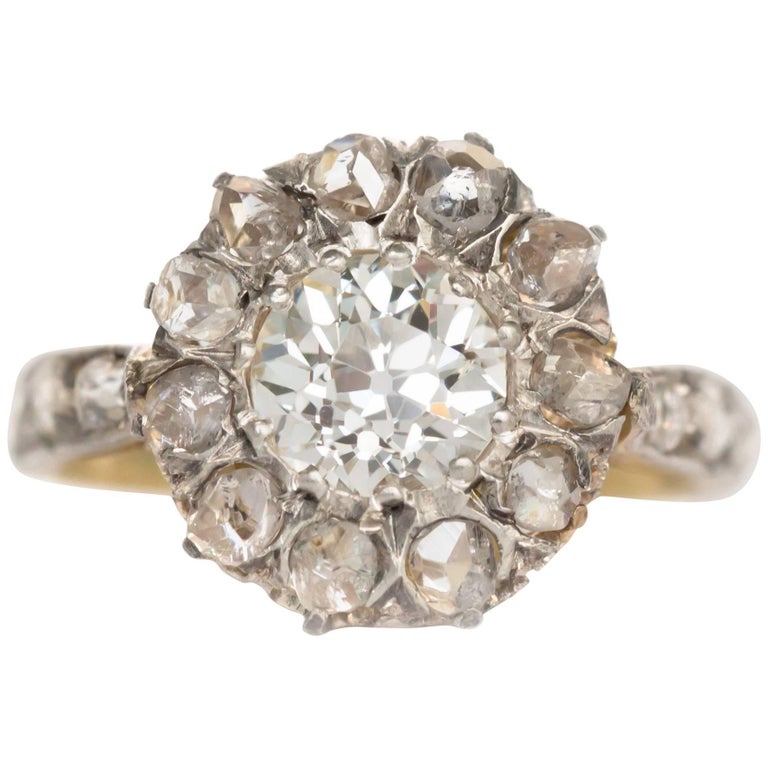 1.00 Carat Diamond 19 Karat Yellow Gold and Platinum Engagement Ring ...