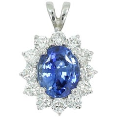 3.62 Carat Oval Sapphire and Diamond White Gold Pendant