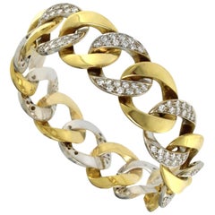 18 Karat Yellow and White Solid Bracelet with Diamonds