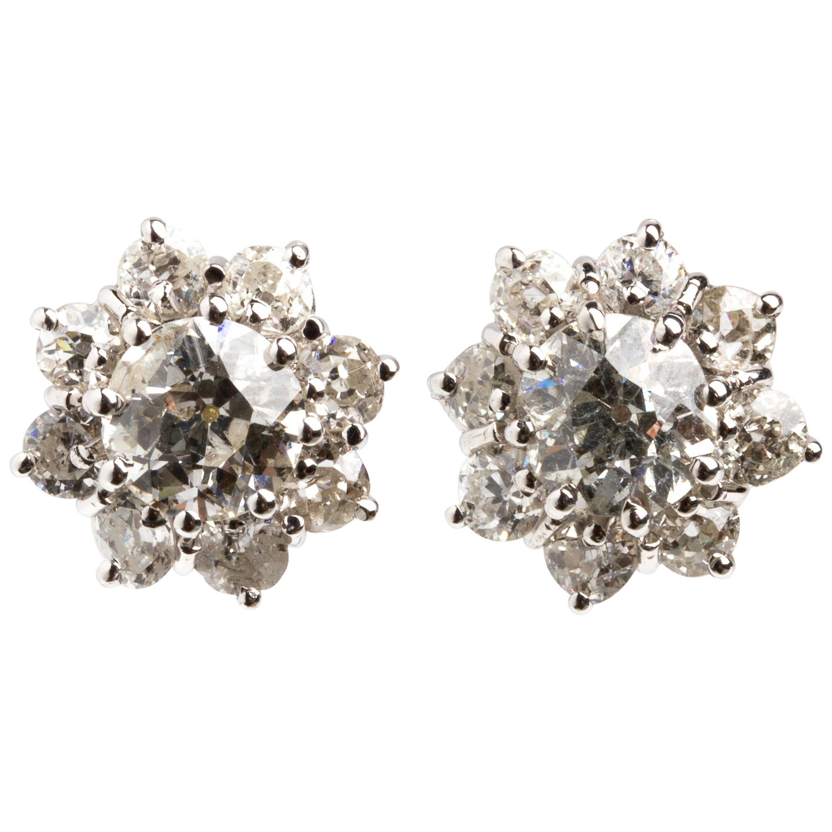 Pair of Diamond Earrings, Italy, 1940s For Sale