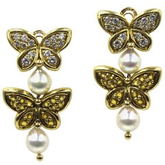 Van Cleef & Arpels Diamond Yellow Sapphire Pearl Butterfly Dangle Clip Earrings