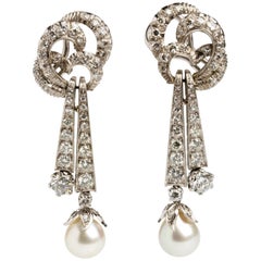 Pair of Pearl and Diamond Earrings, France, 1940s