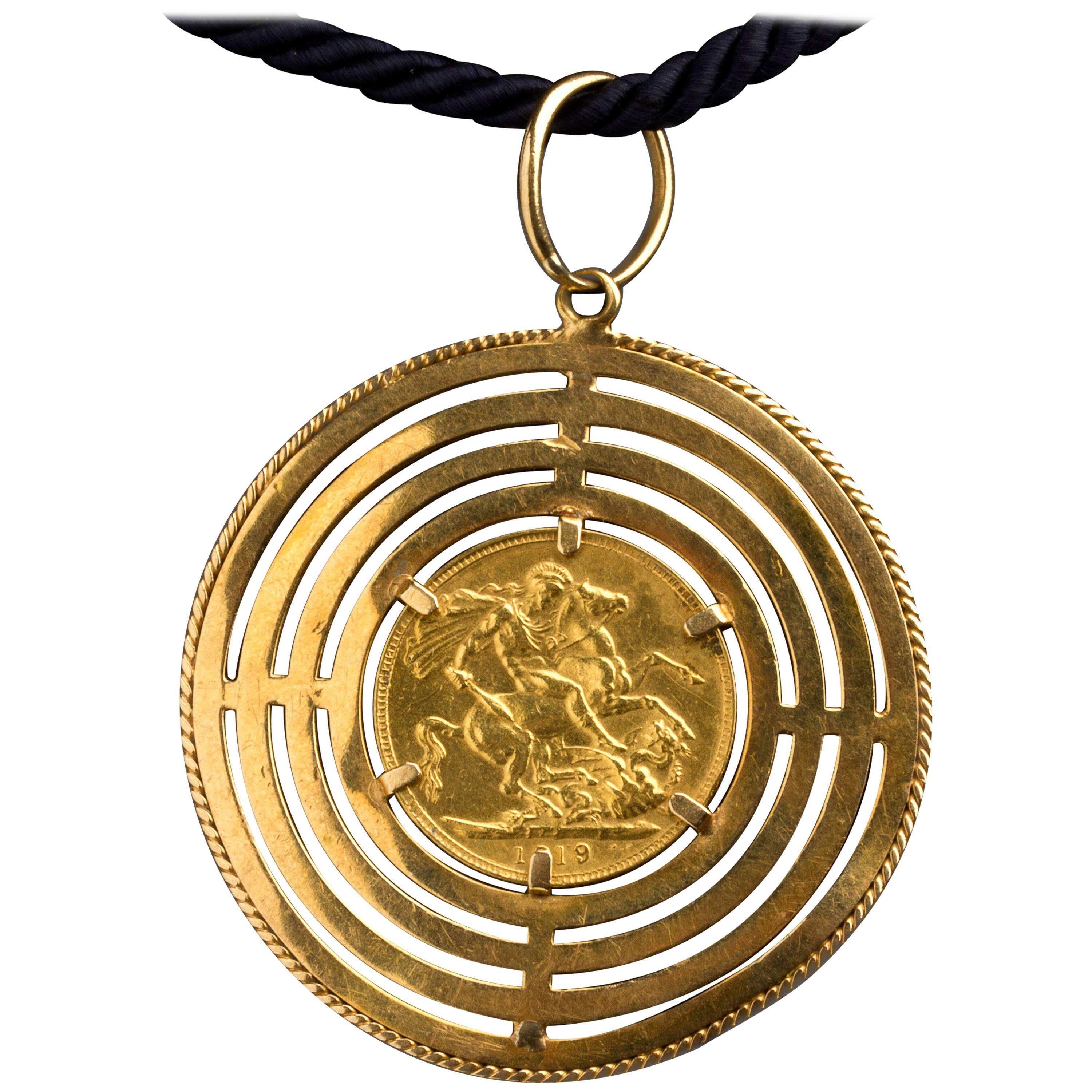 Gold Sovereign Pendent, 1960s For Sale