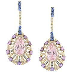 Purple Sapphire Kunzite Blue Sapphire Diamond Drop Earring
