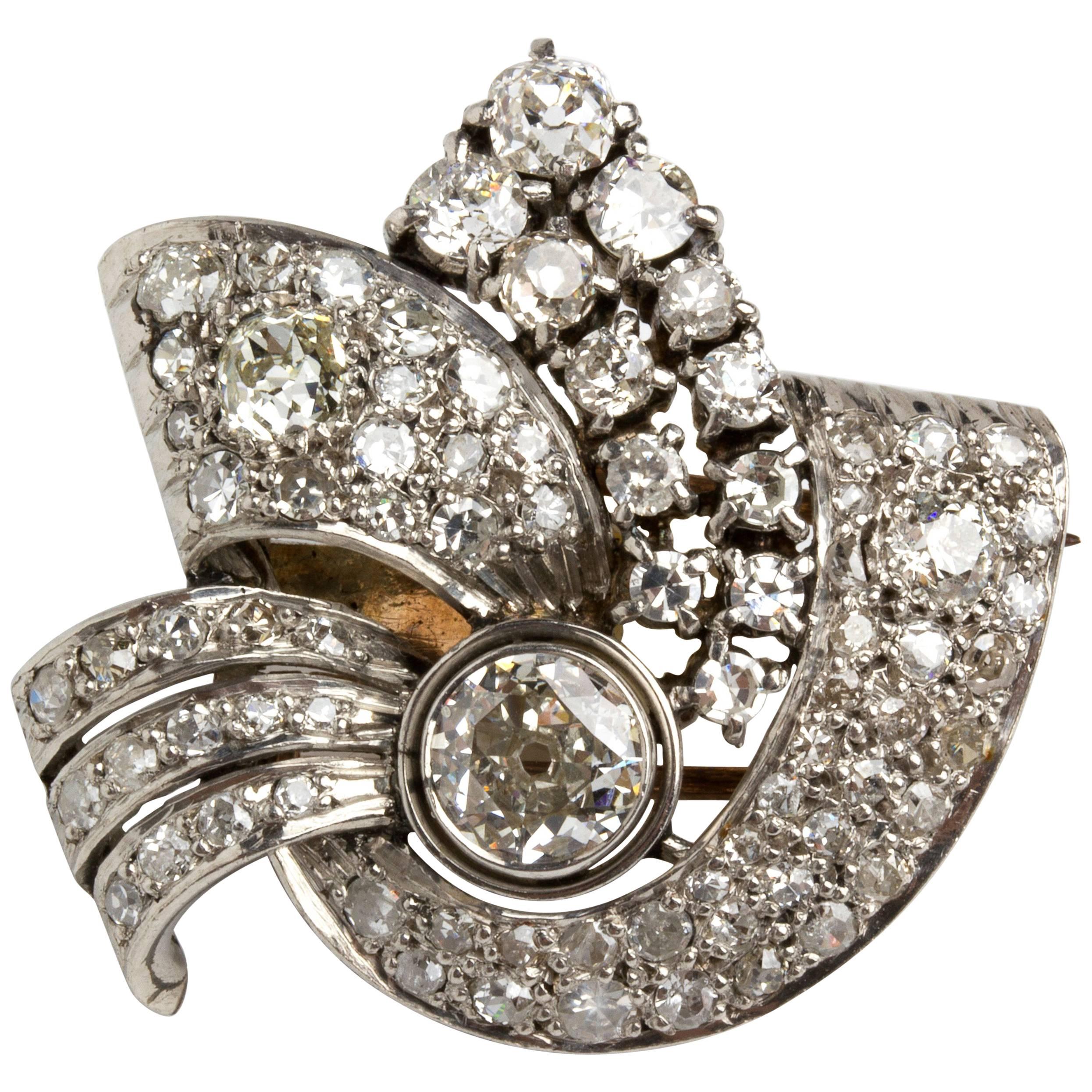 Art Deco White Gold and Diamond Brooch, 1930s For Sale