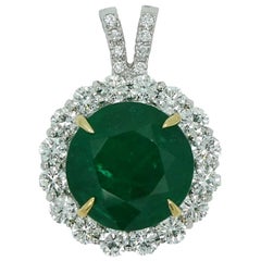 10.67 Carat Round Emerald and Diamond White Gold Pendant