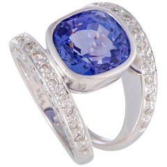 double band rings Vintage Diamond and Tanzanite White Gold Double Band Ring