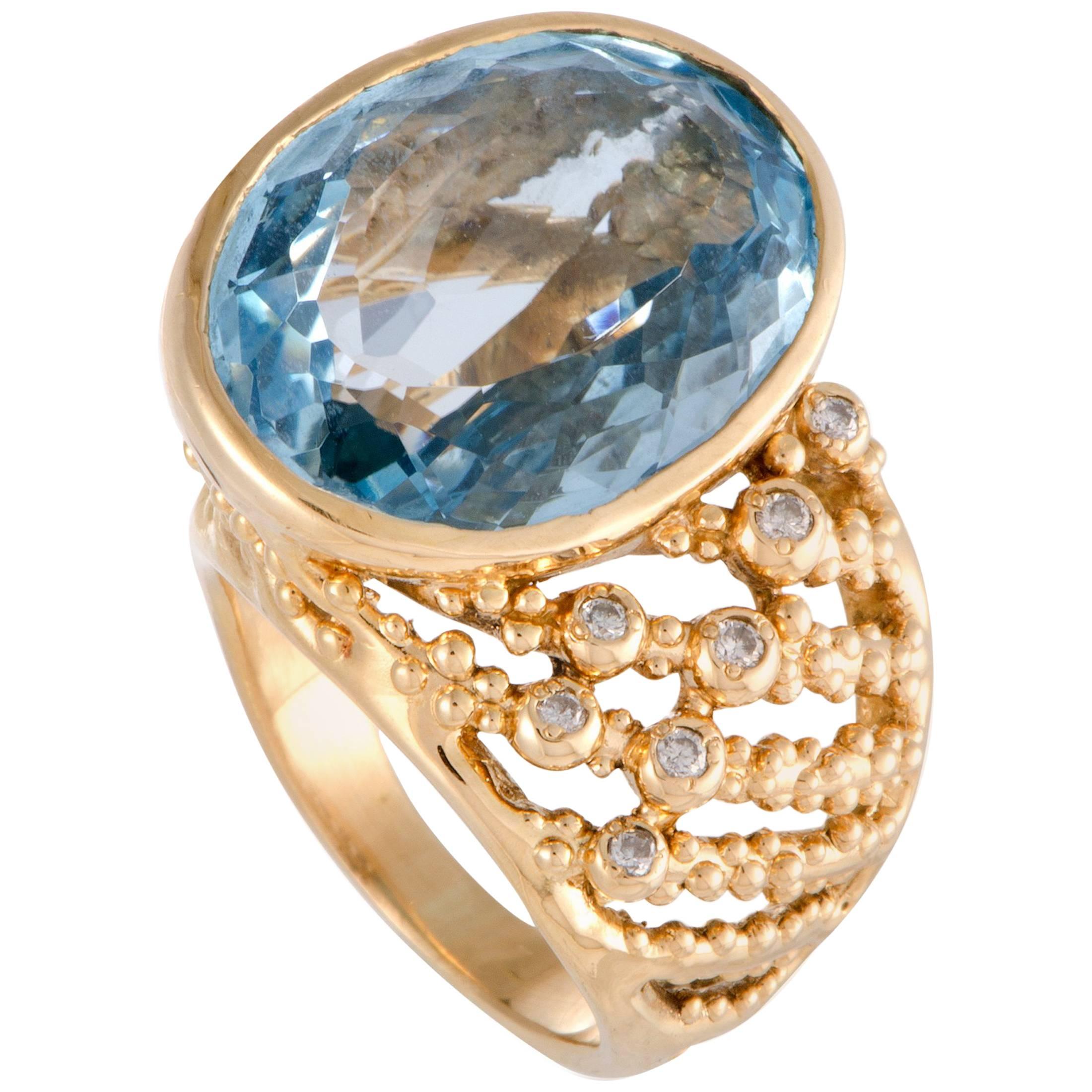 Diamond and Oval Topaz Yellow Gold Ring