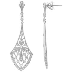 Art Nouveau Inspired Diamond White Gold Drop Earrings