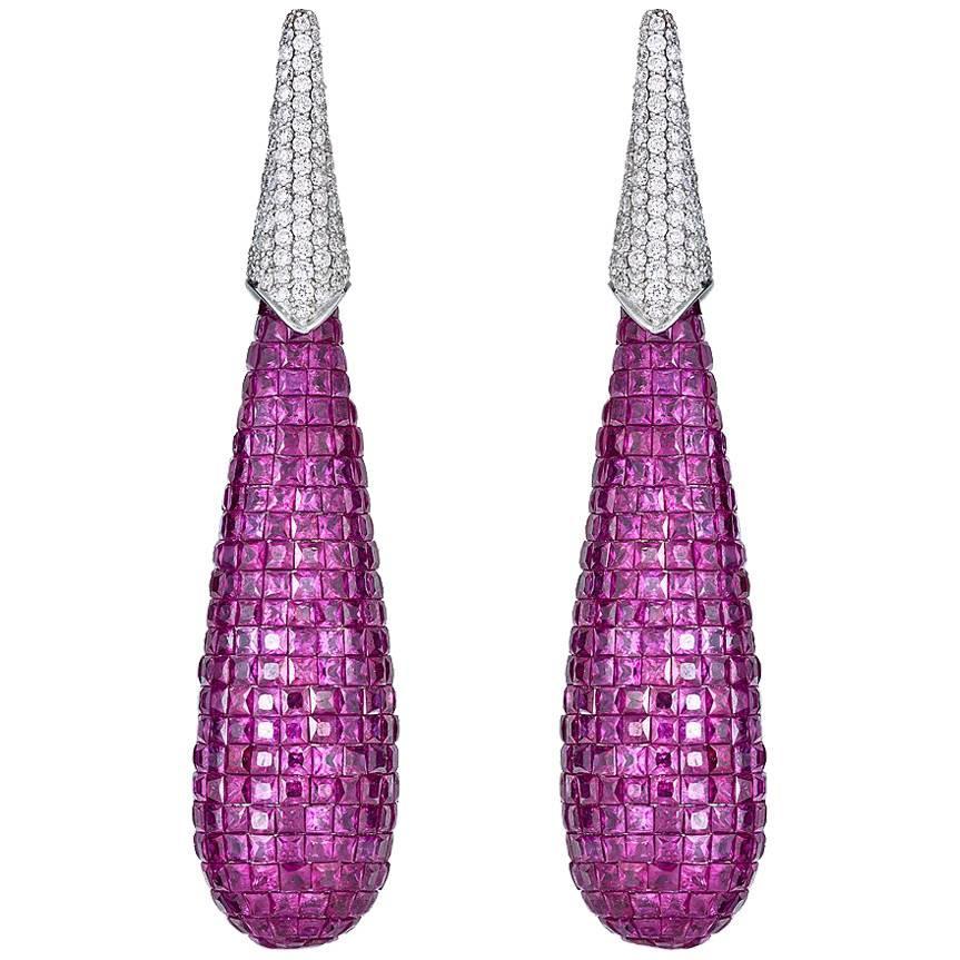 Boucles d'oreilles pendantes en rubis en vente