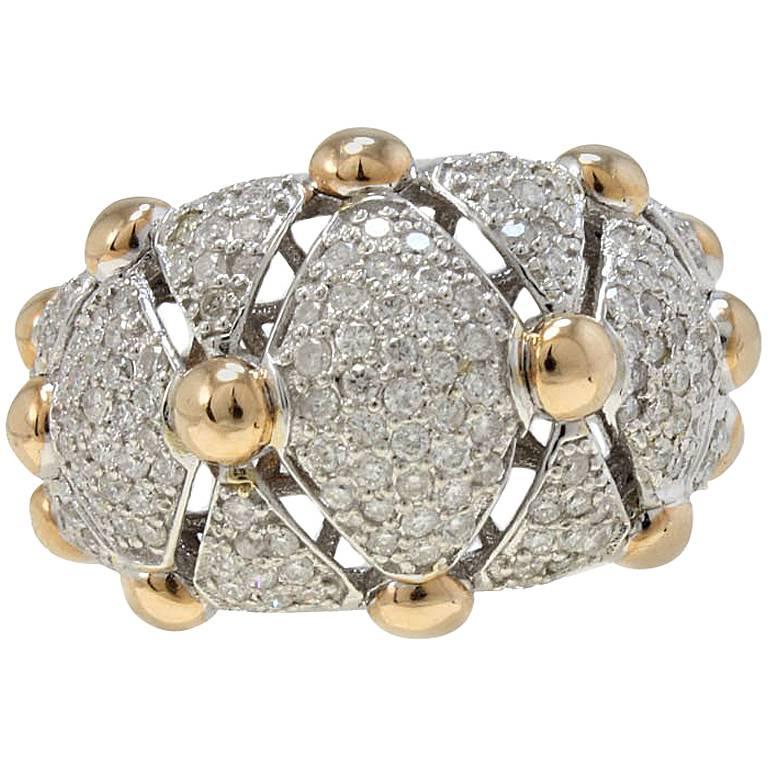 18 kt White Gold 1, 28 carat Diamonds Rose Gold Dome Ring For Sale
