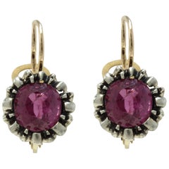 Late Victorian Rose Gold, Silver and 3.96 Carat Ruby Dangle Earrings