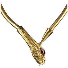 Georgian Serpent Necklace Collar 18 Carat Gold, circa 1800 Garnet Emerald