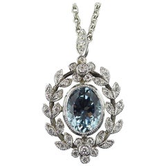 Antique Belle Époque Style 1.70 Carat Aquamarine and Diamond Pendant in 18 Carat