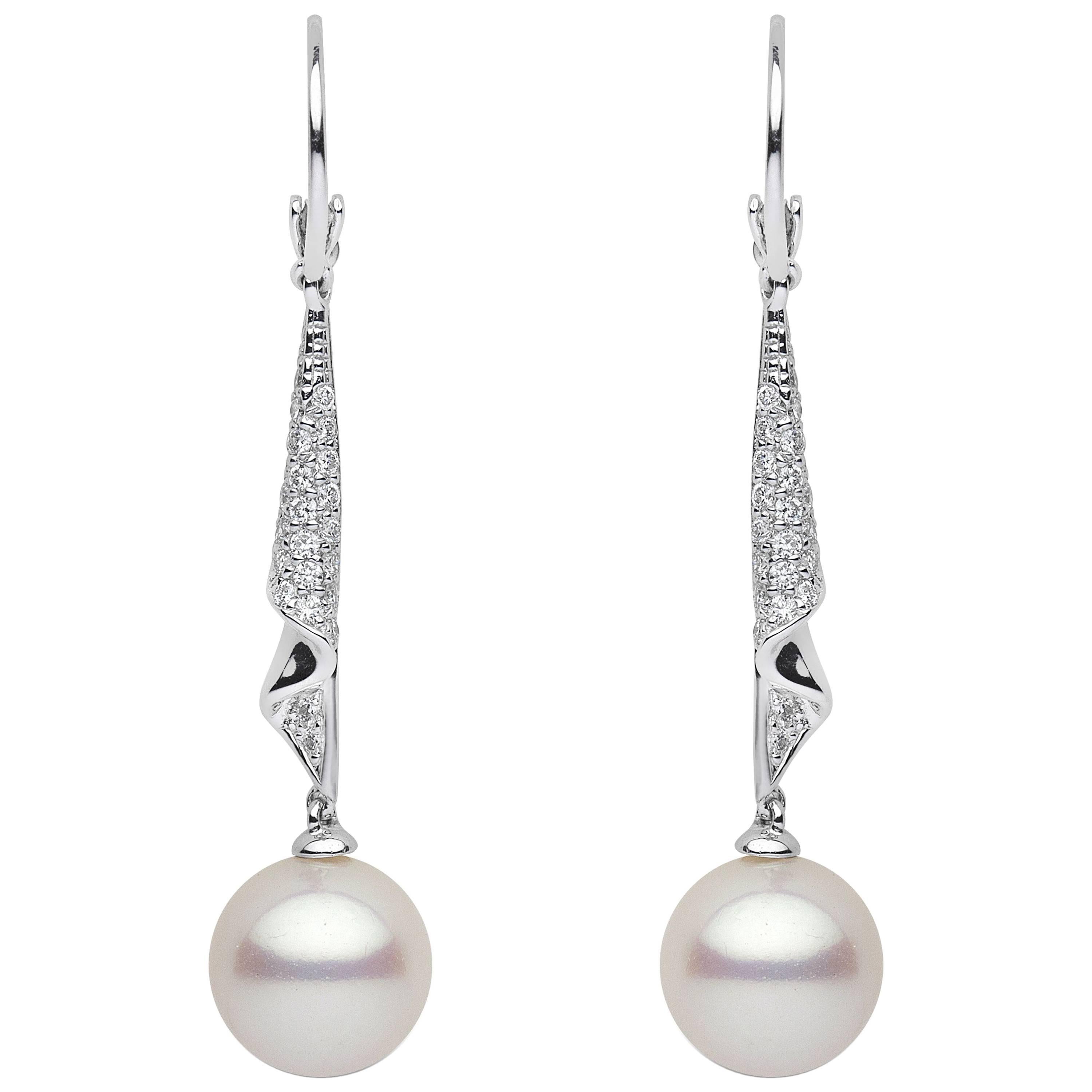 Yoko London Freshwater Pearl Earrings in White Gold with White Diamonds