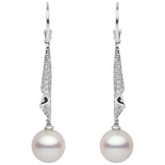 Yoko London Freshwater Pearl Earrings in White Gold with White Diamonds