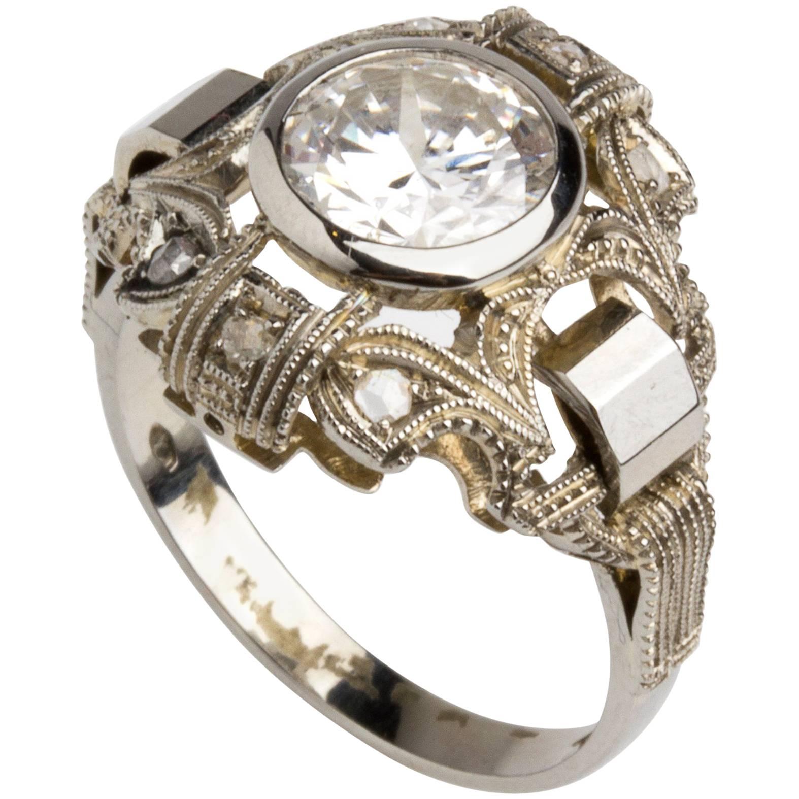 Diamond White Gold Ring, 1930s-1940s For Sale