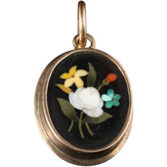 Victorian Pietra Dura Gold Locket Pendant, circa 1900