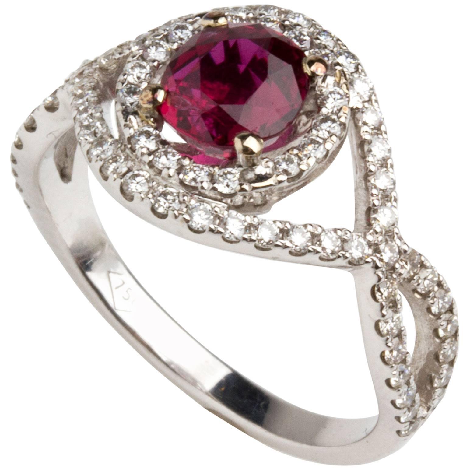 Ruby and Diamond White Gold Ring For Sale