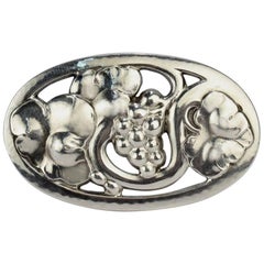 Georg Jensen Modernist Sterling Silver Brooch with Grapes and Leaves #177B