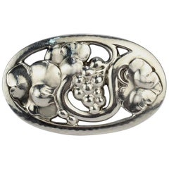 Antique Georg Jensen Modernist Sterling Silver Brooch with Grapes and Leaves #177B