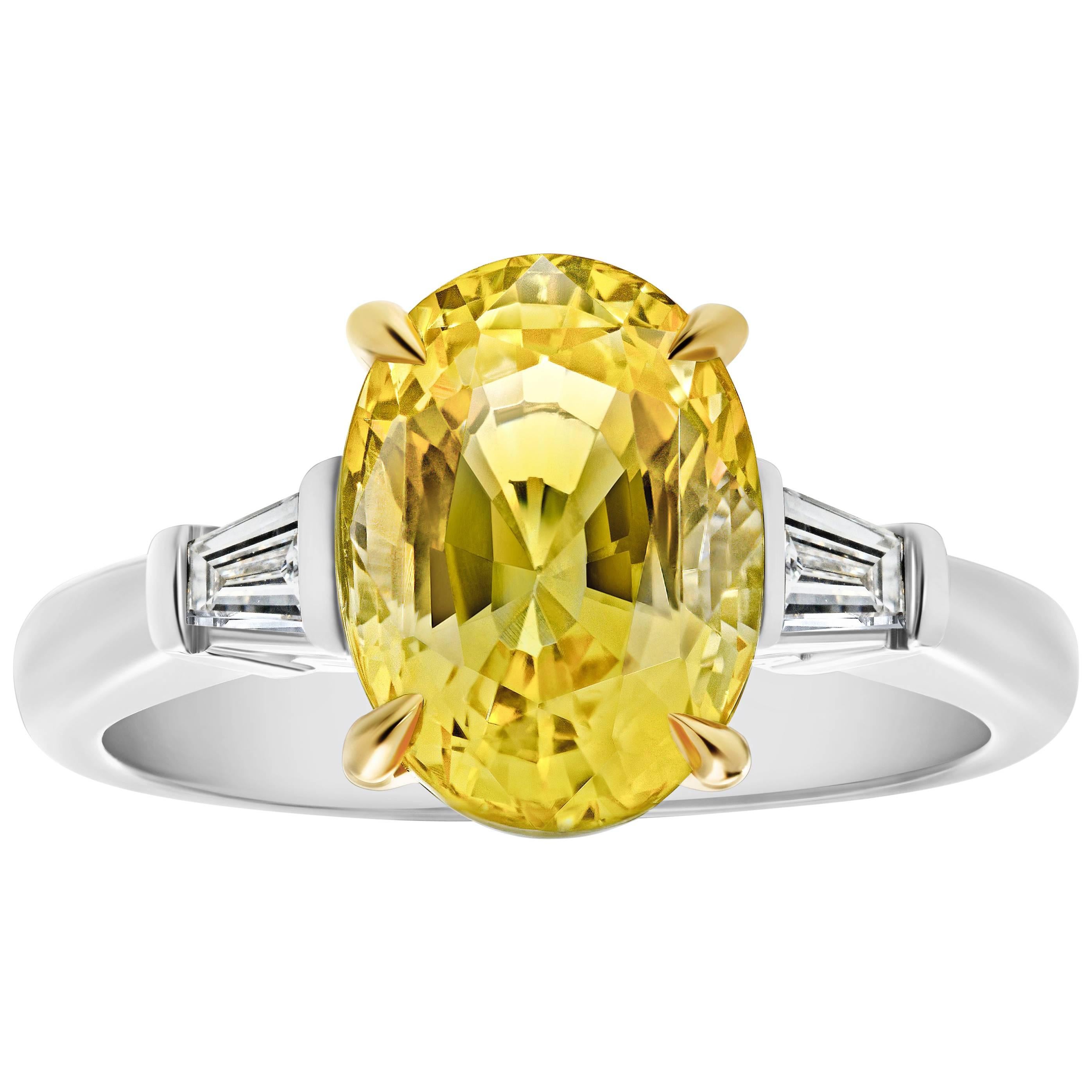 4.95 Carat Oval Yellow Sapphire and Diamond Platinum Ring