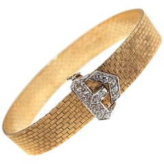 Chic Two-Tone Gold Diamond Buckle Bracelet