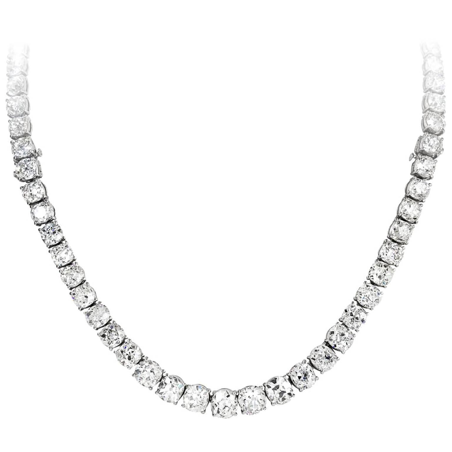 Important Old Mine Cut Diamond Riviere Necklace