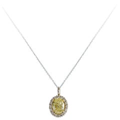 GIA Certified Fancy Light Yellow Diamond Halo Pendant Necklace