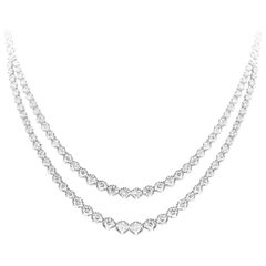 12.94 Carats Total Round Brilliant Cut Diamond Double Strand Tennis Necklace