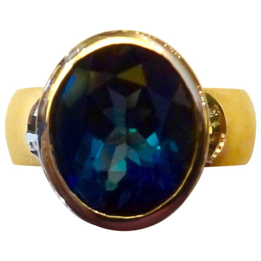 Michael Kneebone London Blue Topaz 18 Karat Gold Leah Ring