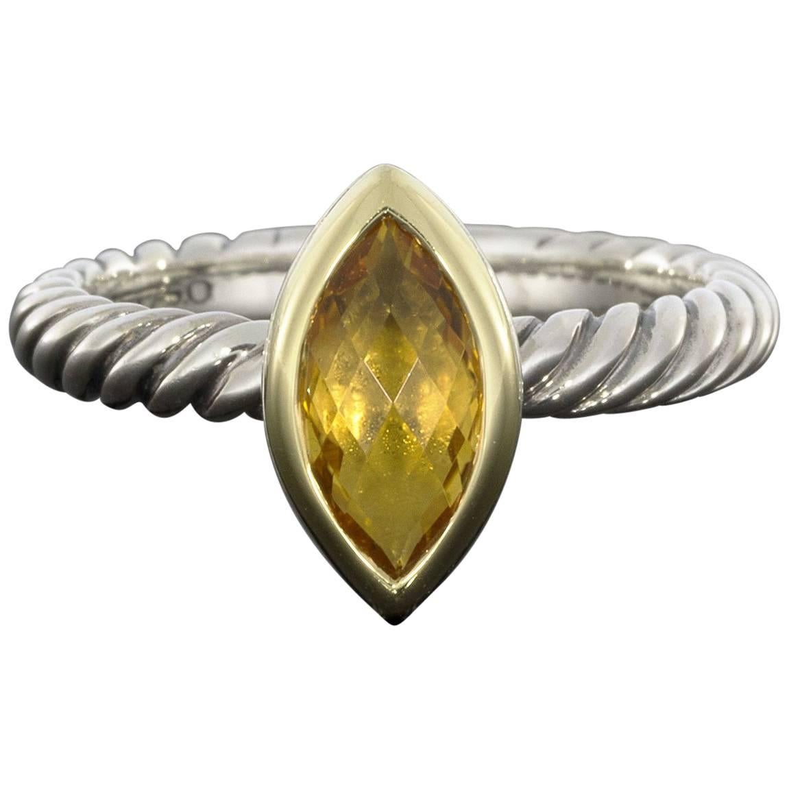 David Yurman Marquise Citrine Color Classics Cable Silver and Gold Stack Ring
