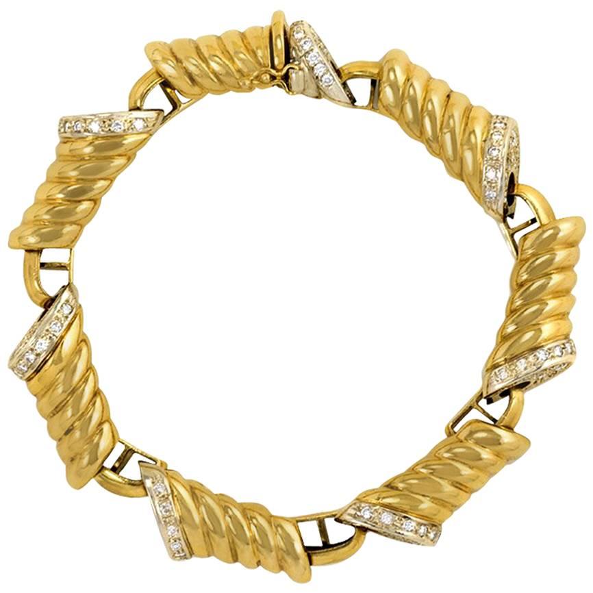 1970s Gold and Diamond Bracelet For Sale at 1stDibs