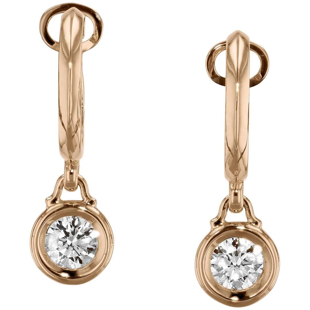 0.80 Carat Diamond Bezel-Set Bauble Hoop Earrings in 18 Karat Rose Gold