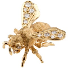 Vintage Honey Bee Diamond Gold Brooch Danfrere