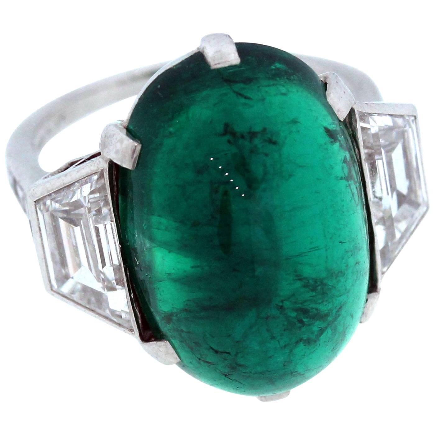 Tiffany & Co. Colombian Emerald Diamond Platinum Ring